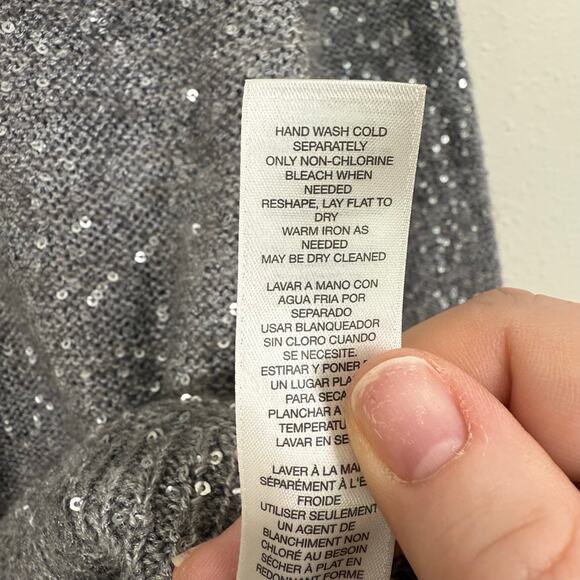 Chico's Women Silver Sequined Sweater Size 0 (US Small/4) Lace Hem Glam Holiday - Picture 8 of 10